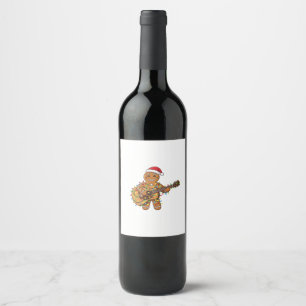 Cute Gingerbread Musician Playing Guitar Wine Label