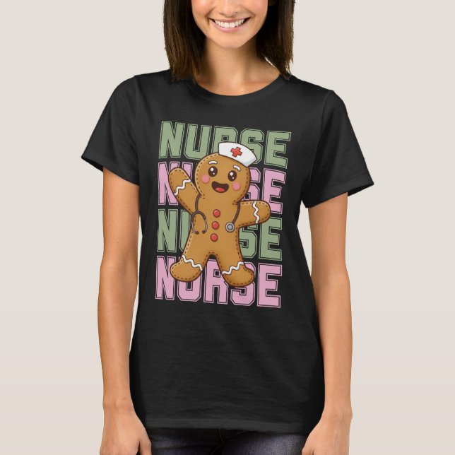 Cute Gingerbread Nurse Christmas Shirt (Front)