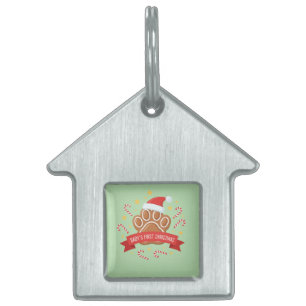 Cute Gingerbread Paw Print Baby's First Christm Pet ID Tag
