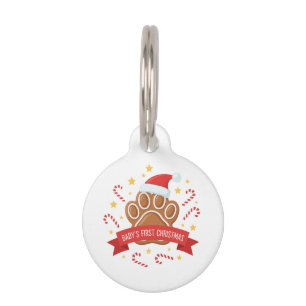Cute Gingerbread Paw Print Baby's First Christm Pet Tag