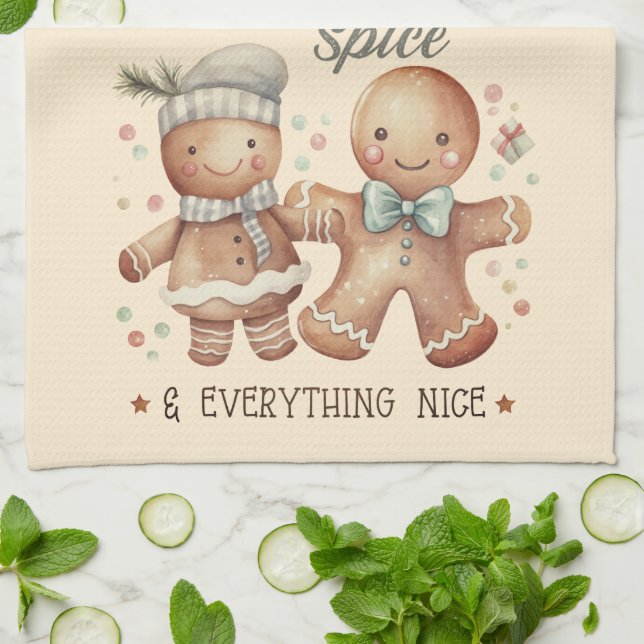 Cute Gingerbread People Holiday Kitchen Towel (Folded)