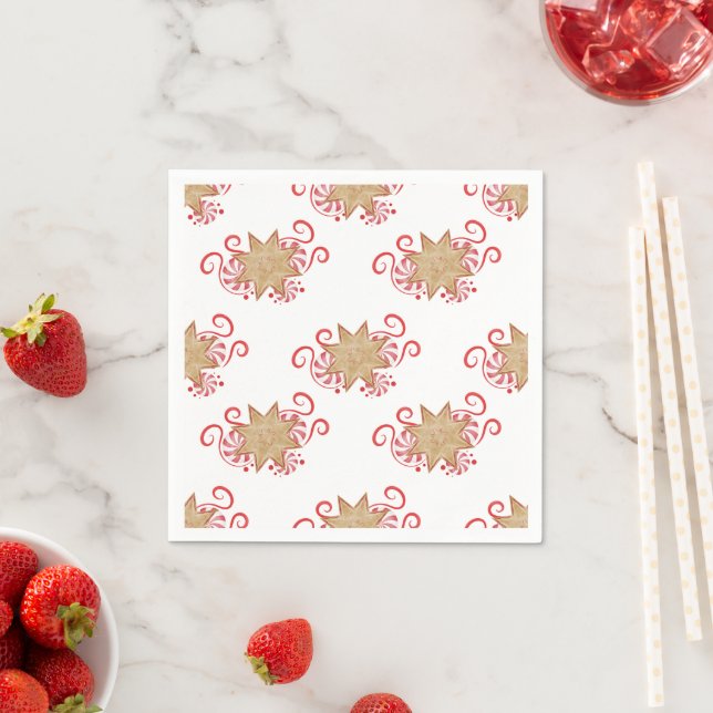 Cute Gingerbread & Peppermint Candy Christmas Napkin (Insitu)