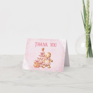 Cute Gingerbread Pink Girl Christmas Baby Shower Thank You Card