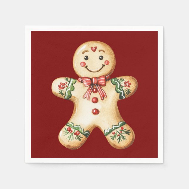 Cute Gingerbread Red Christmas  Napkin (Front)