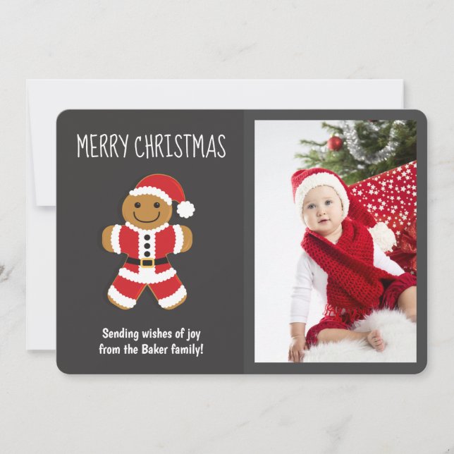 Cute Gingerbread Santa Photo Christmas Holiday Card (Front)