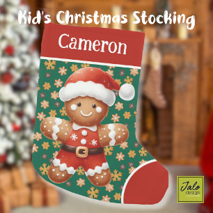 Cute Gingerbread Santi with Gingerbread Snowflakes Small Christmas Stocking