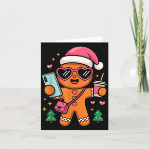 Cute Gingerbread Taking Selfie Christmas Pajama To Card