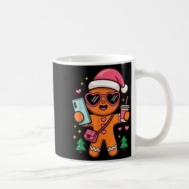Cute Gingerbread Taking Selfie Christmas Pajama To Coffee Mug (Right)