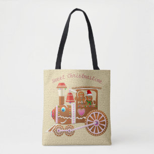 Cute Gingerbread Train And Airplane Cartoon Tote Bag