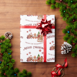 Cute Gingerbread Train and Family Christmas Wrapping Paper