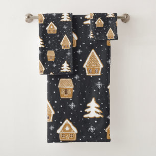 Cute Gingerbread Village Fir Trees Bleu Noël