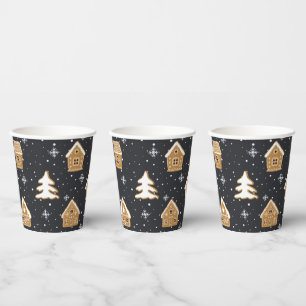 Cute Gingerbread Village Fir Trees Blue Christmas  Paper Cups