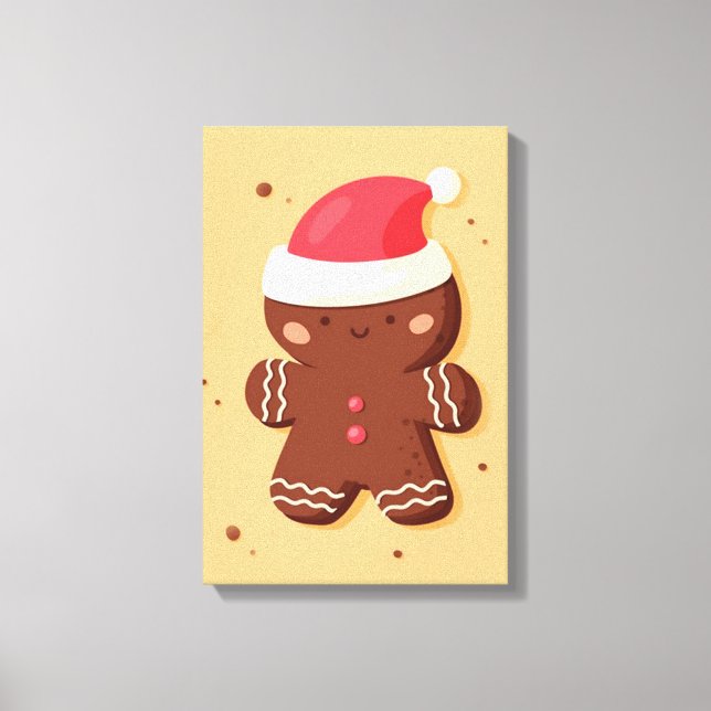 Cute Gingerbread wearing a Santa Hat Canvas Print (Front)
