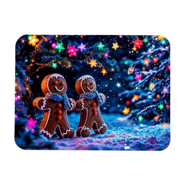 Cute gingerbread winter starry lights art magnet (Horizontal)