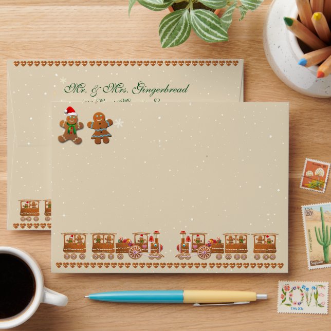 Cute Gingerbread Xmas Steam Trains Envelope (Desk)