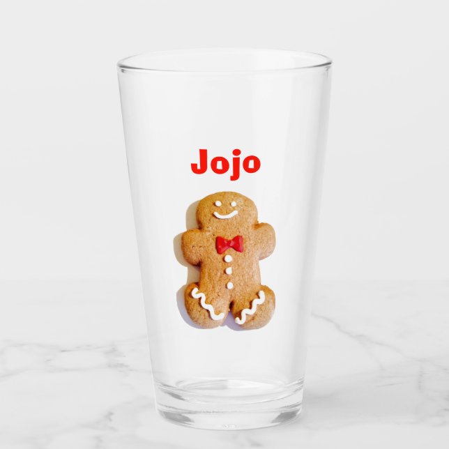 Cute Gingersnap Gingerbread Man Red Holiday 4Jojo Glass (Front)