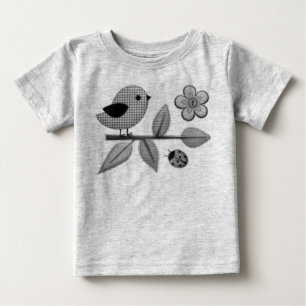 Cute Gingham Bird and Ladybug Garden Art Baby T-Shirt