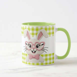 Cute Gingham Bunny Pink Heart Glasses  Mug