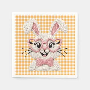 Cute Gingham Bunny Pink Heart Glasses Napkin