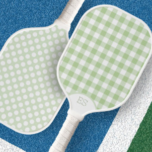 Cute gingham dots preppy green pickleball paddle