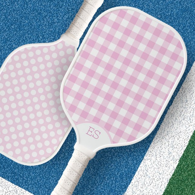 Cute gingham dots preppy pink pickleball paddle (Creator Uploaded)