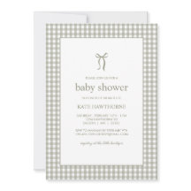Cute Gingham Green Bow Gender Neutral Baby Shower