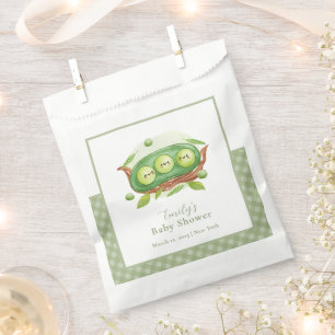 Cute Gingham Greenery Sweet Pea In Pod Baby Shower Favour Bag