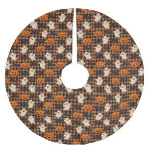 Cute, gingham halloween ghost pumpkin bats  brushed polyester tree skirt