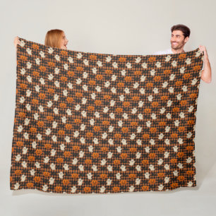 Cute, gingham halloween ghost pumpkin bats fleece blanket