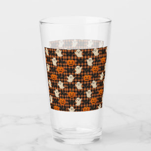Cute, gingham halloween ghost pumpkin bats glass