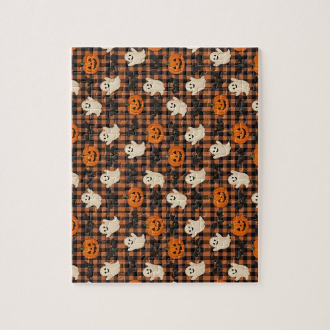 Cute, gingham halloween ghost pumpkin bats  jigsaw puzzle (Vertical)
