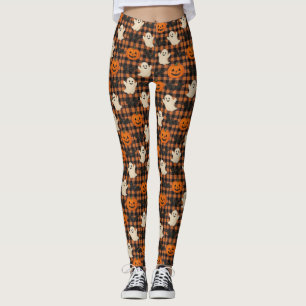 Cute, gingham halloween ghost pumpkin bats  leggings