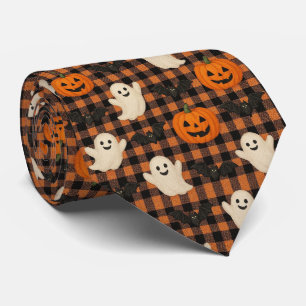 Cute, gingham halloween ghost pumpkin bats  tie