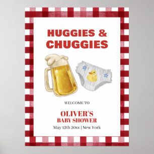 Cute Gingham Huggies Diaper Baby Shower Welcome  Poster