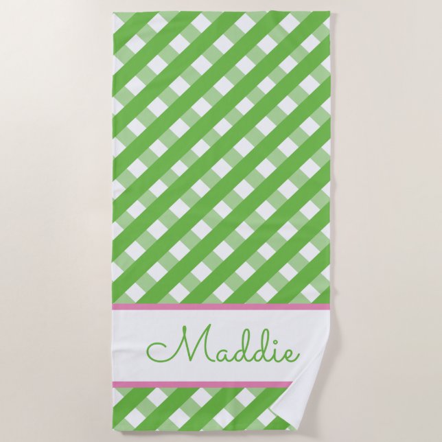 Cute Gingham Personalized Beach Towel (Front)