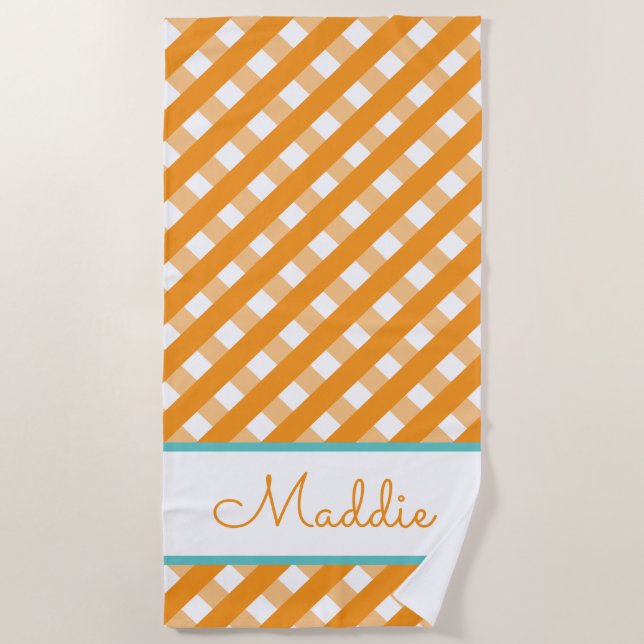 Cute Gingham Personalized Beach Towel (Front)