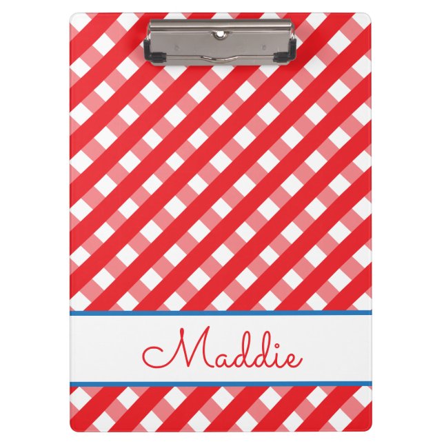 Cute Gingham Personalized Clipboard (Front)