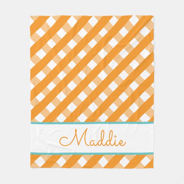 Cute Gingham Personalized Fleece Blanket (Front)
