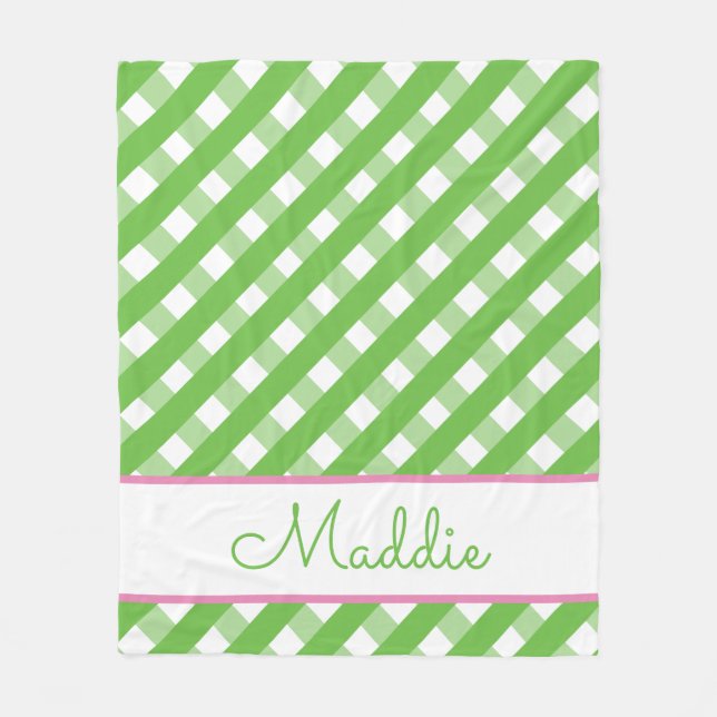 Cute Gingham Personalized Fleece Blanket (Front)