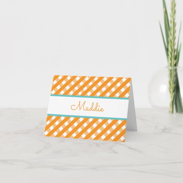Cute Gingham Personalized Folded Note Cards (Front)