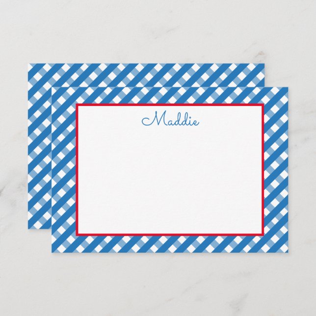 Cute Gingham Personalized Note Cards (Front/Back)