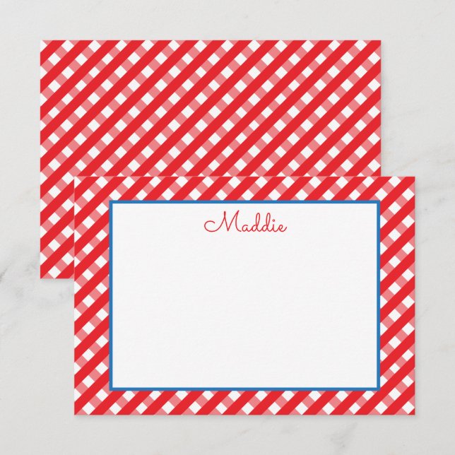 Cute Gingham Personalized Note Cards (Front/Back)