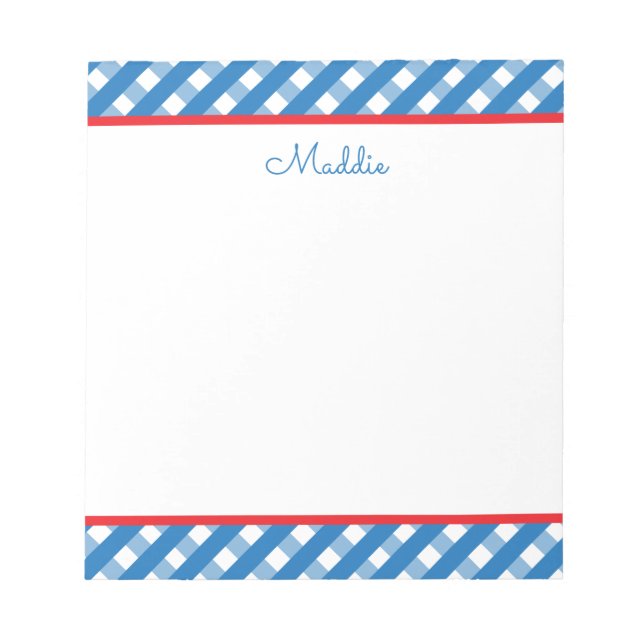 Cute Gingham Personalized Notepad (Front)