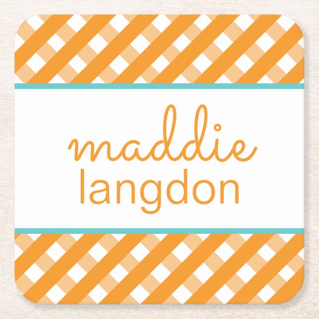 Cute Gingham Personalized Paper Coasters (Front)