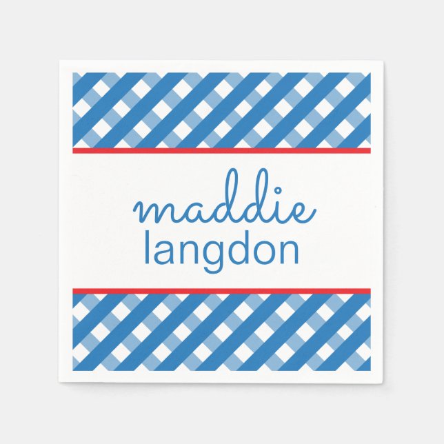 Cute Gingham Personalized Party Napkins (Front)
