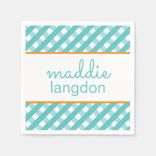 Cute Gingham Personalized Party Napkins