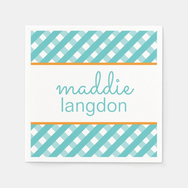 Cute Gingham Personalized Party Napkins (Front)