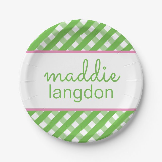 Cute Gingham Personalized Party Plates (Front)