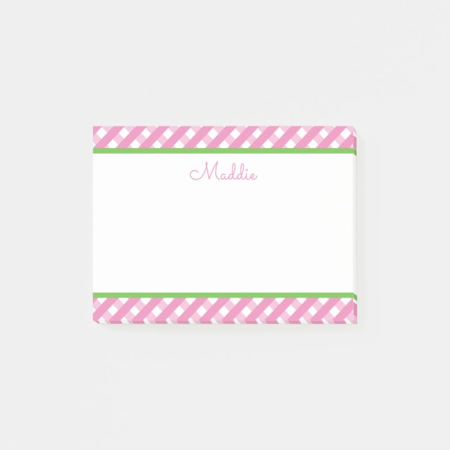 Cute Gingham Personalized Post-it Notepad (Front)