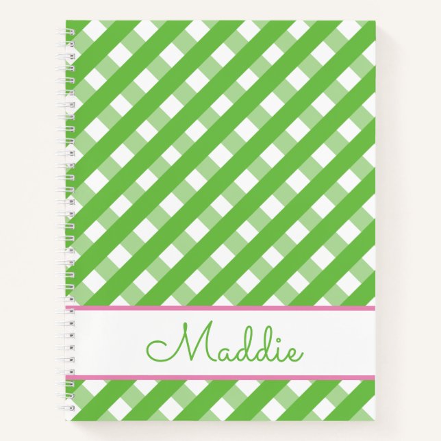 Cute Gingham Personalized Spiral Notebook (Front)
